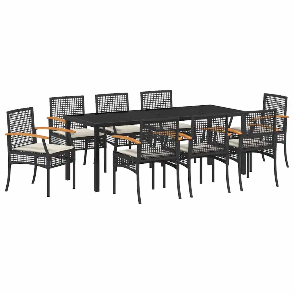 Set da Pranzo per Giardino con cuscino 9 pcs Nero Rattan 3380819