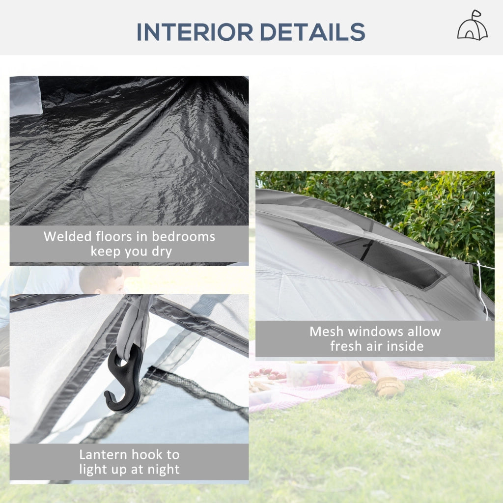 Tenda da Campeggio 4-6 Persone con 2 Camere Impermeabile con Baldacchino 590x245x193 cm  Grigio