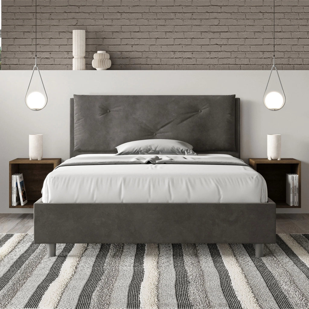 Letto Matrimoniale Francese 140x190 cm con Rete Imbottito in Microfibra Appia Large Grigio