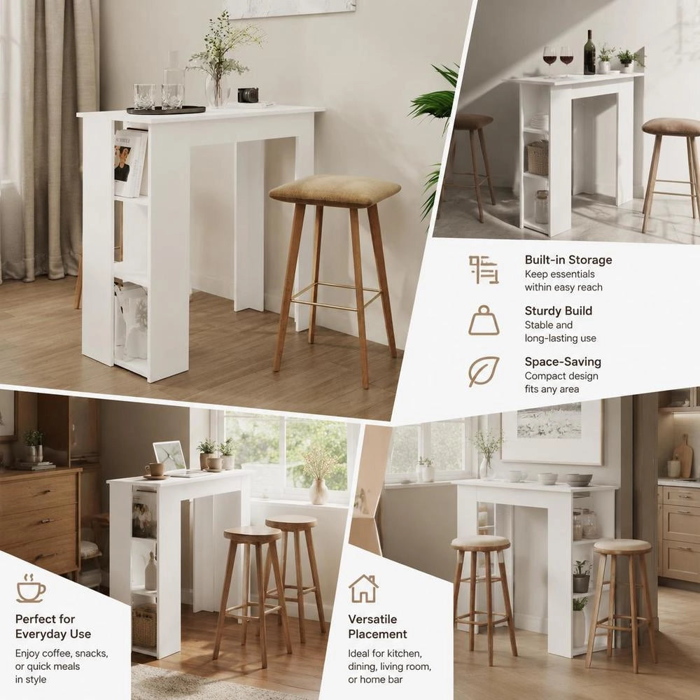Bar Table With Shelf, White, 102x50x103.5 Cm, Engineered Wood