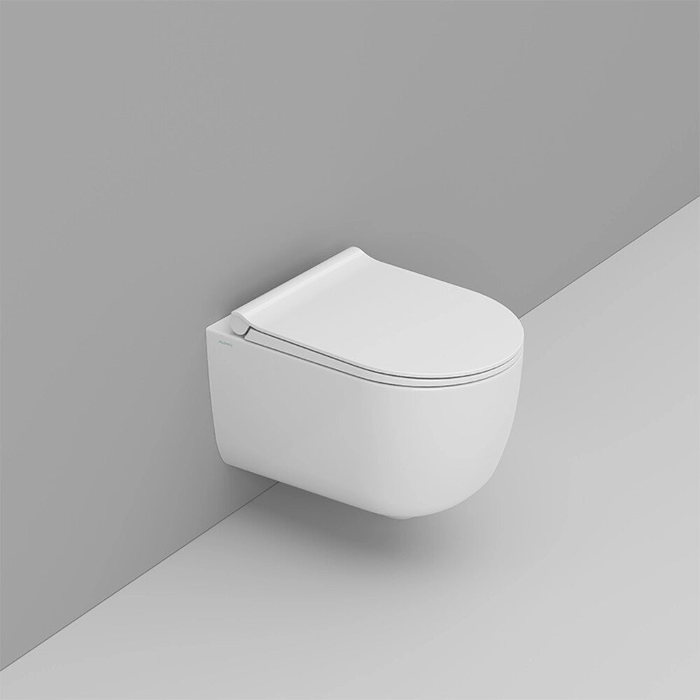 Set sanitari sospesi salvaspazio P. 50 cm bianco con scarico a vortice e copriwc Round Dolomite