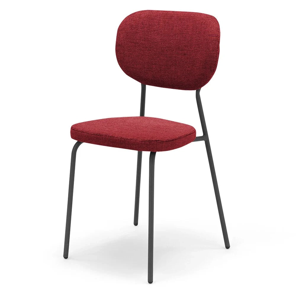 Set 2 sedie da pranzo imbottite VANESSA, 100 % MADE IN ITALY, design moderno, gambe coniche robuste in metallo, schienale e seduta rivestiti con tessuto idrorepellente strutturato colore Rosso