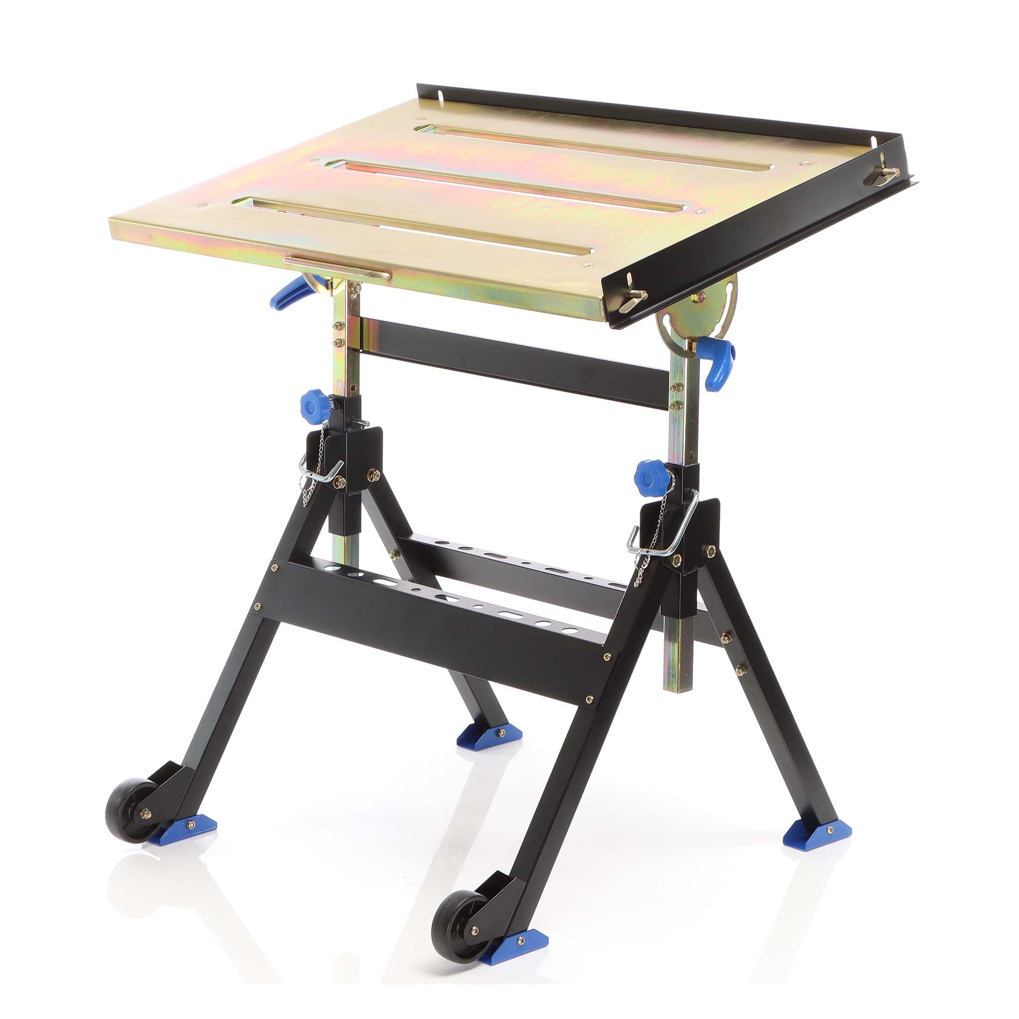 Banco saldatura pieghevole max 150 kg, carrello regolabile in altezza 735-860 mm, inclinabile fino a 90°