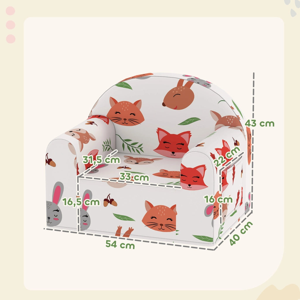 Poltrona Bambini con Stampa Volpe ¨C Xylo ¨C Tessuto Bianco con Tasca 54x40x43cm