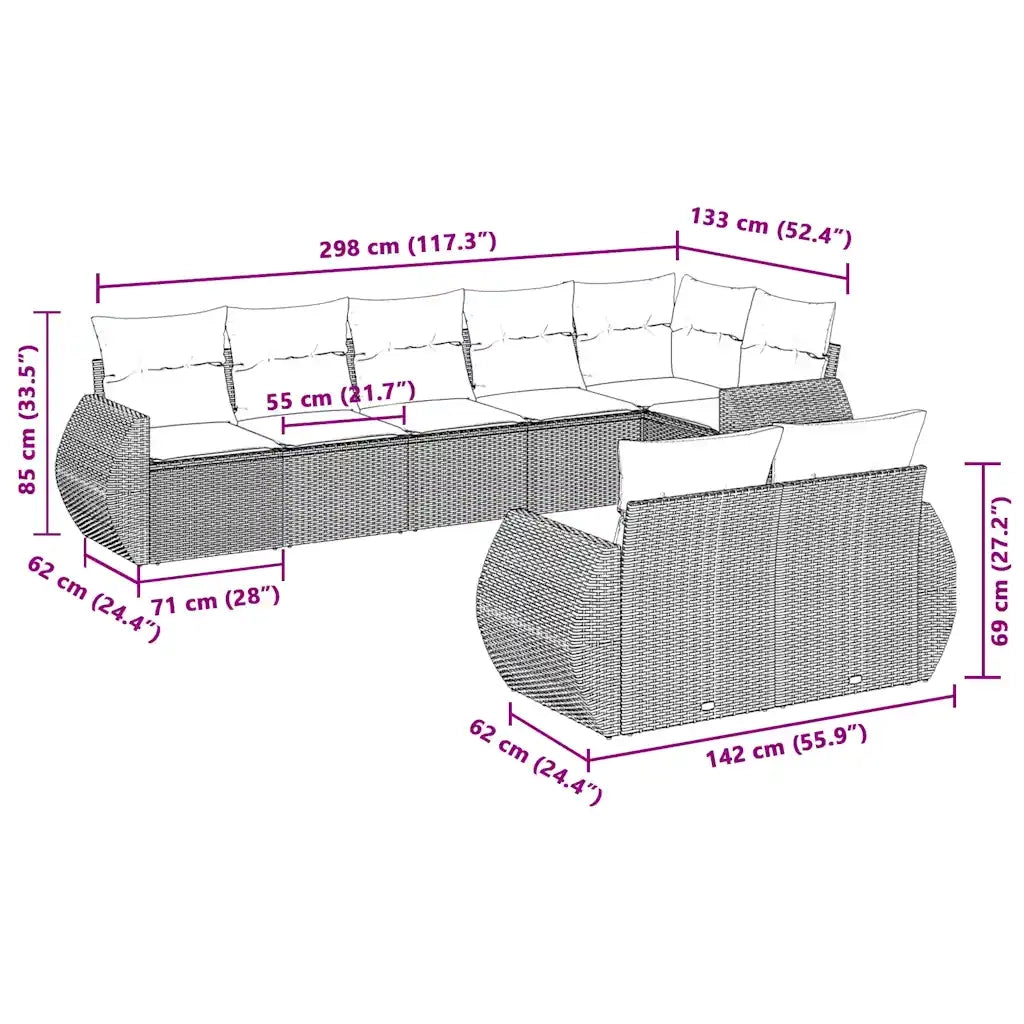 Set Divano da Giardino 8pz con Cuscini Grigio Chiaro Polyrattan 3221621