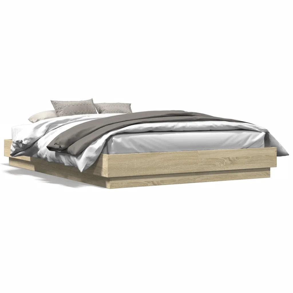 Giroletto con Luci LED-Struttura Letto Rovere Sonoma 160x200 cm