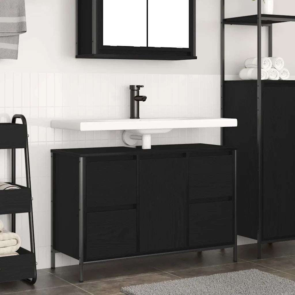 Mobile Lavabo | Armadio Lavabo con Cassetti Rovere Nero 90x34,5x60 cm
