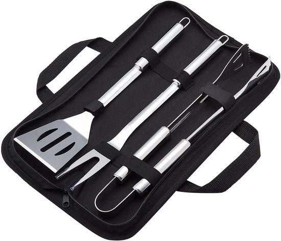Set di griglia barbecue a tre pezzi in acciaio inossidabile: spatola barbecue, forchetta barbecue, set di pinze barbecue con borsa portatile
