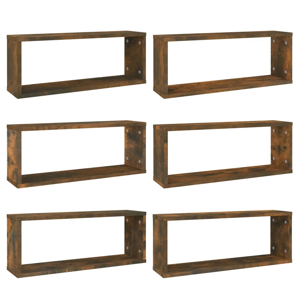 Mensole Parete Cubo 6pz Rovere Fumo 60x15x23 cm in Multistrato 815926