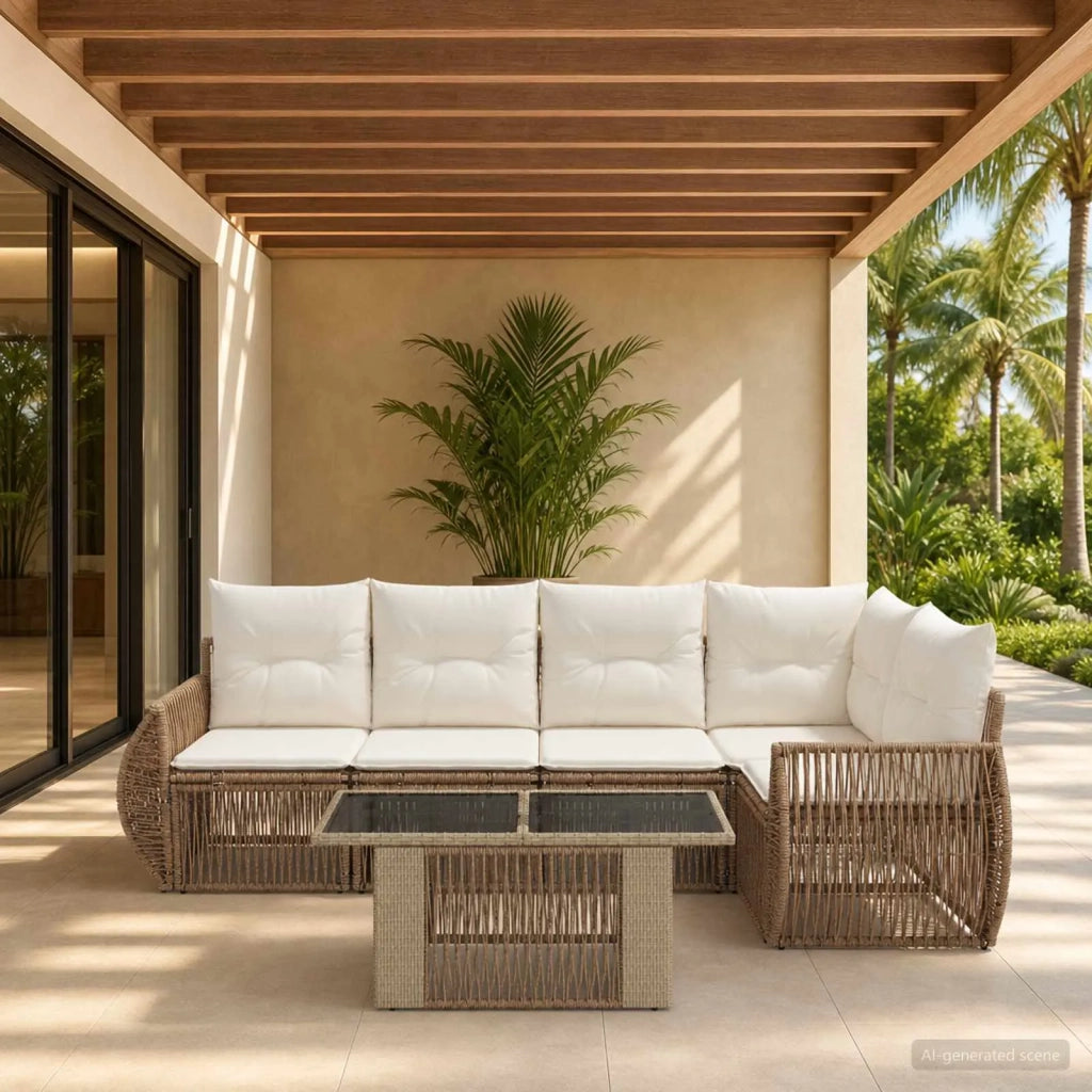 Set Divano da Giardino 6 pz Beige e Bianco Crema polyrattan 3436944
