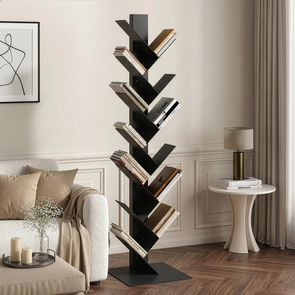 Libreria Eksjö a Forma di Albero Scaffale da Terra 150 x 39 x 39 cm - Nero [en.casa]