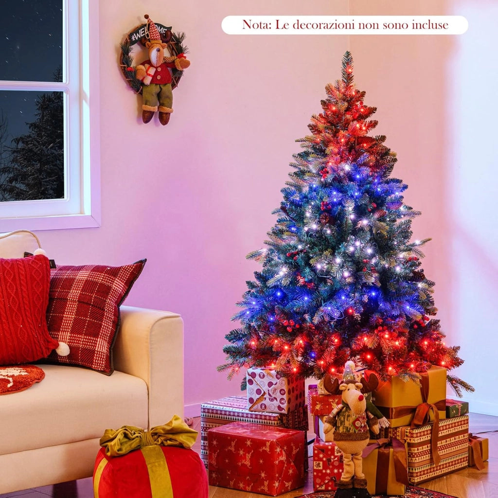 Albero di Natale Artificiale 150 cm, con 250 Luci RGB Multicolori Controllabili tramite APP, 584 Rami in PE & PVC, 23 Pigne e 23 Bacche Rosse e Controllo Remoto (150 cm)