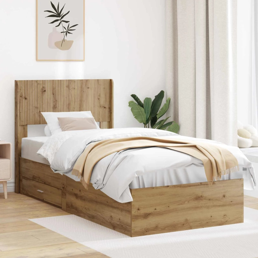 Struttura del letto con stoccaggio e testata Rovere Artigianale