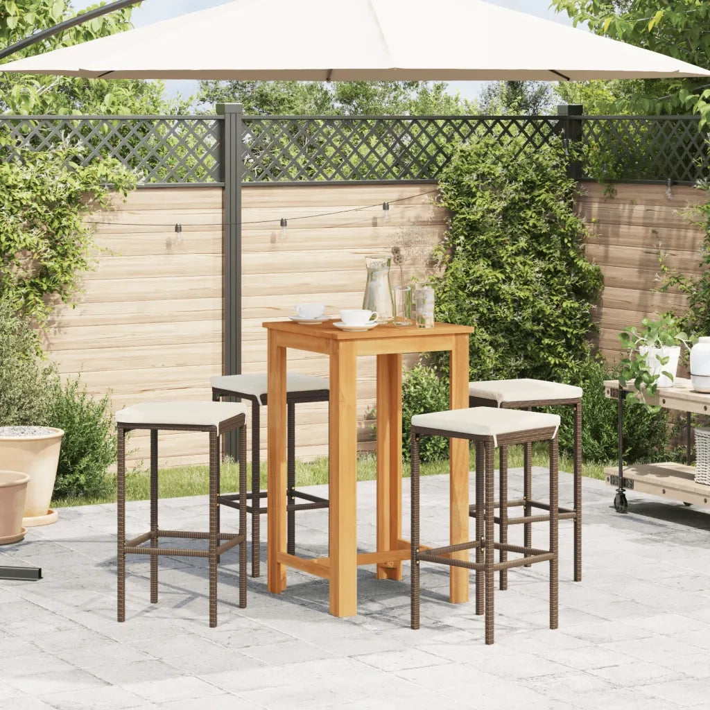 Set Bar Giardino 5pz Marrone Legno Massello Acacia e Polyrattan 3295269