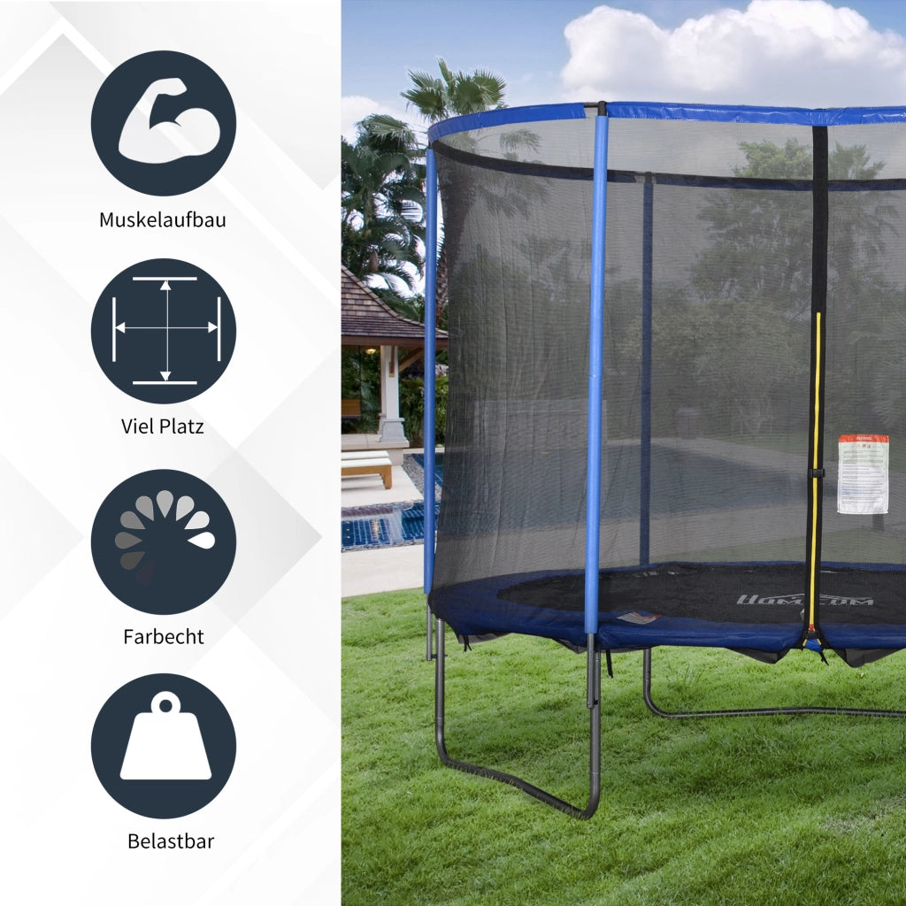 Trampolino da giardino con rete di sicurezza per interni ed esterni ¨C zephmum ¨C Blu+Nero 113.6kg 305x248cm