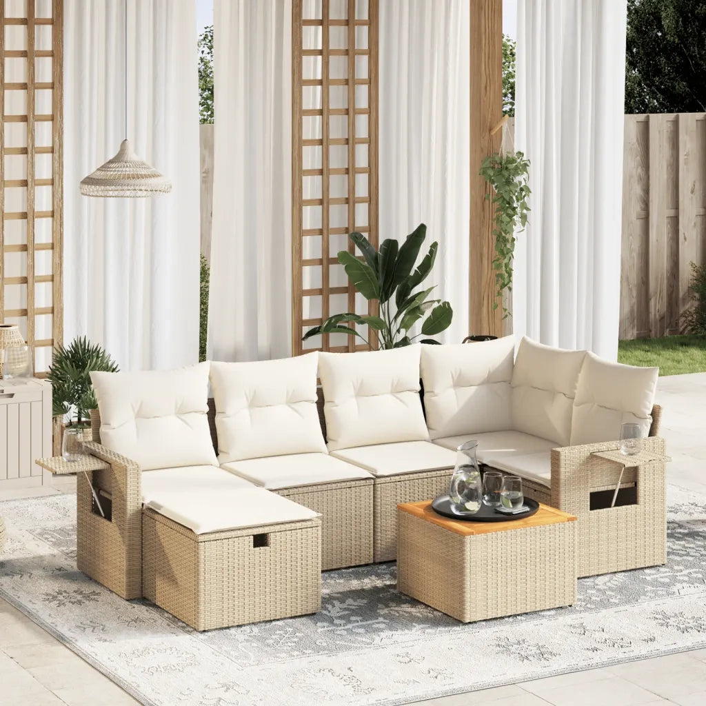 Set Divani da Giardino 7 pz con Cuscini Beige in Polyrattancod mxl 116827