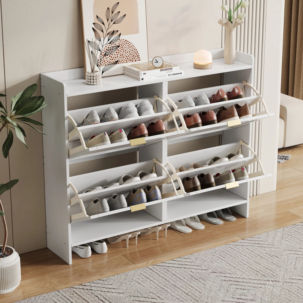 Scarpiera con ante a ribalta; H90xL110xP24 cm; truciolare; bianco