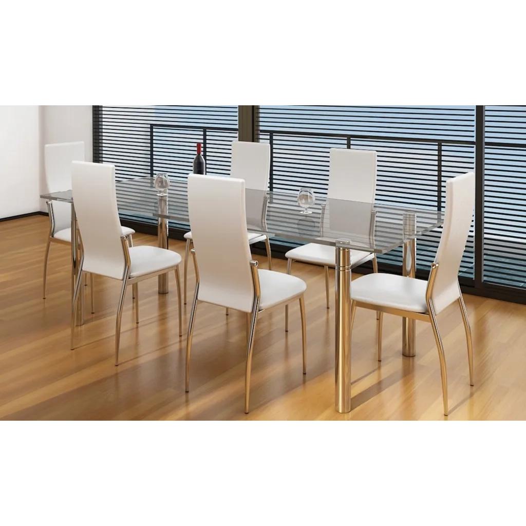 Sedie da Pranzo 6 pz Bianche in Similpelle 160258