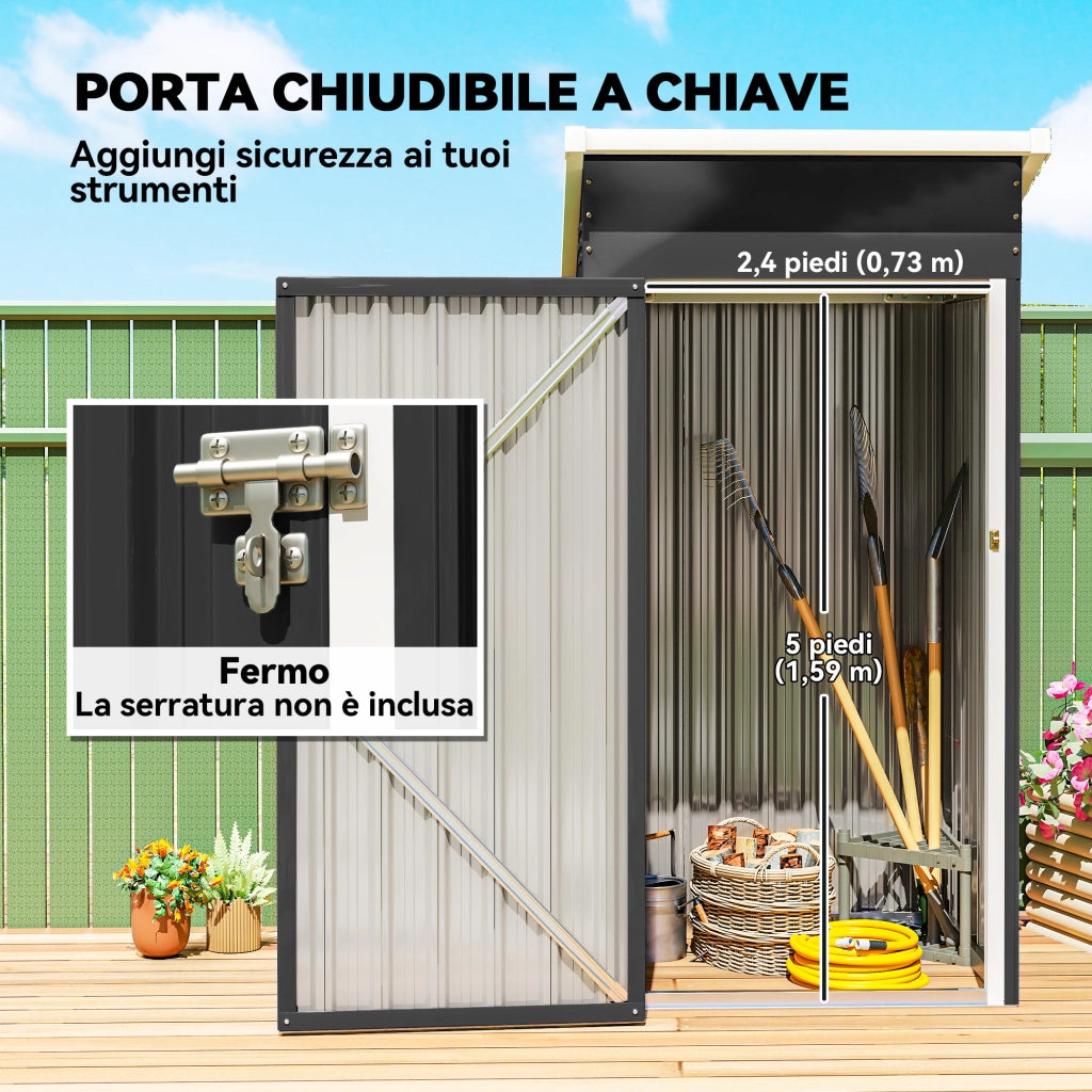 Casetta da Giardino 107,5x91x185 cm con Prese d'Aria e Porta Bloccabile in Acciaio Grigio Scuro