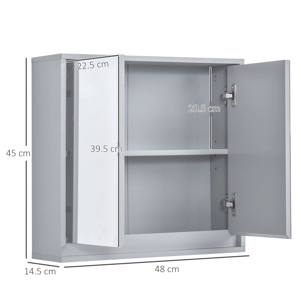 Armadietto Bagno con Specchio a 2 Ante ¨C Zephmum ¨C Grigio Legno 48x14.5x45cm