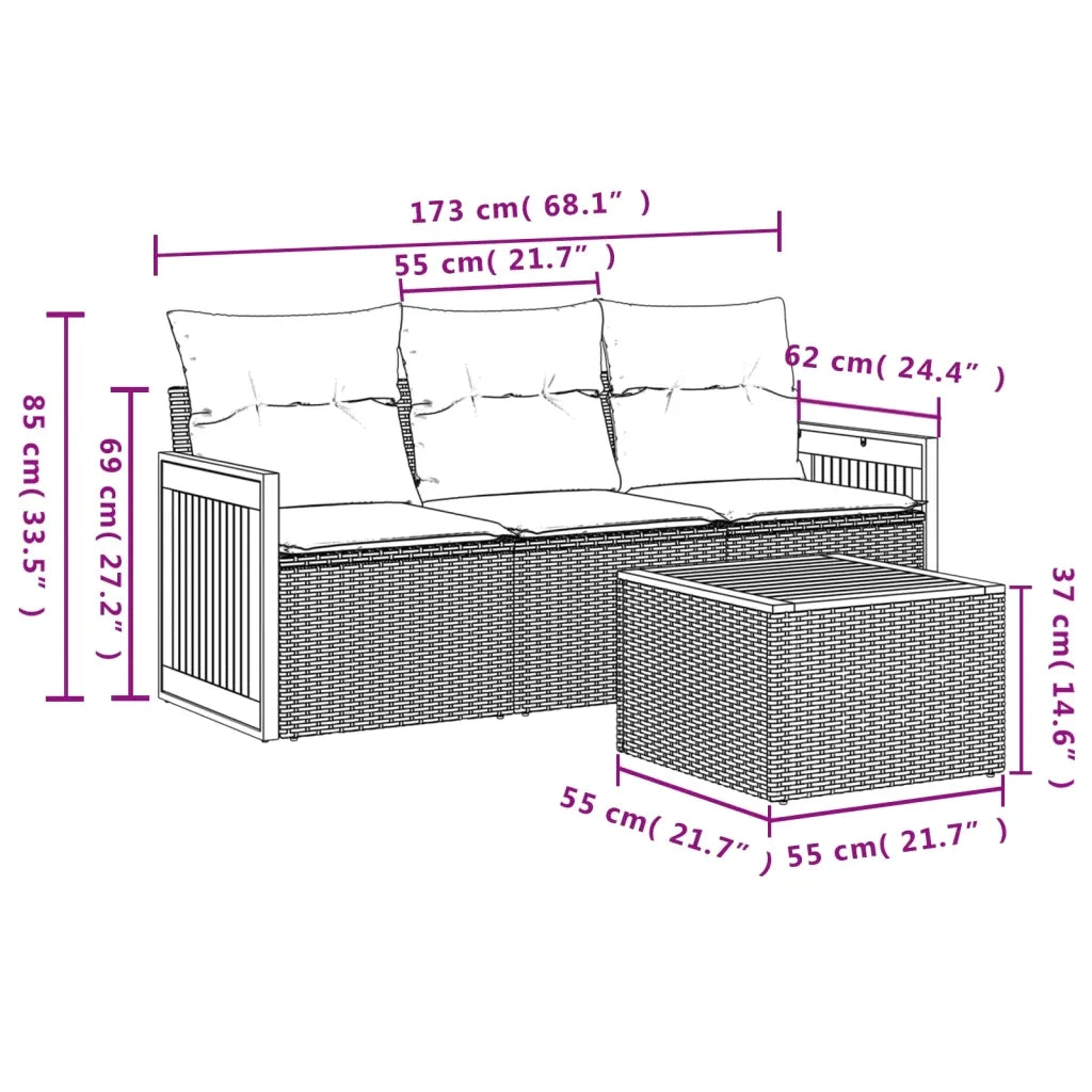 Set Divani da Giardino 4 pz con Cuscini in Polyrattan Grigio