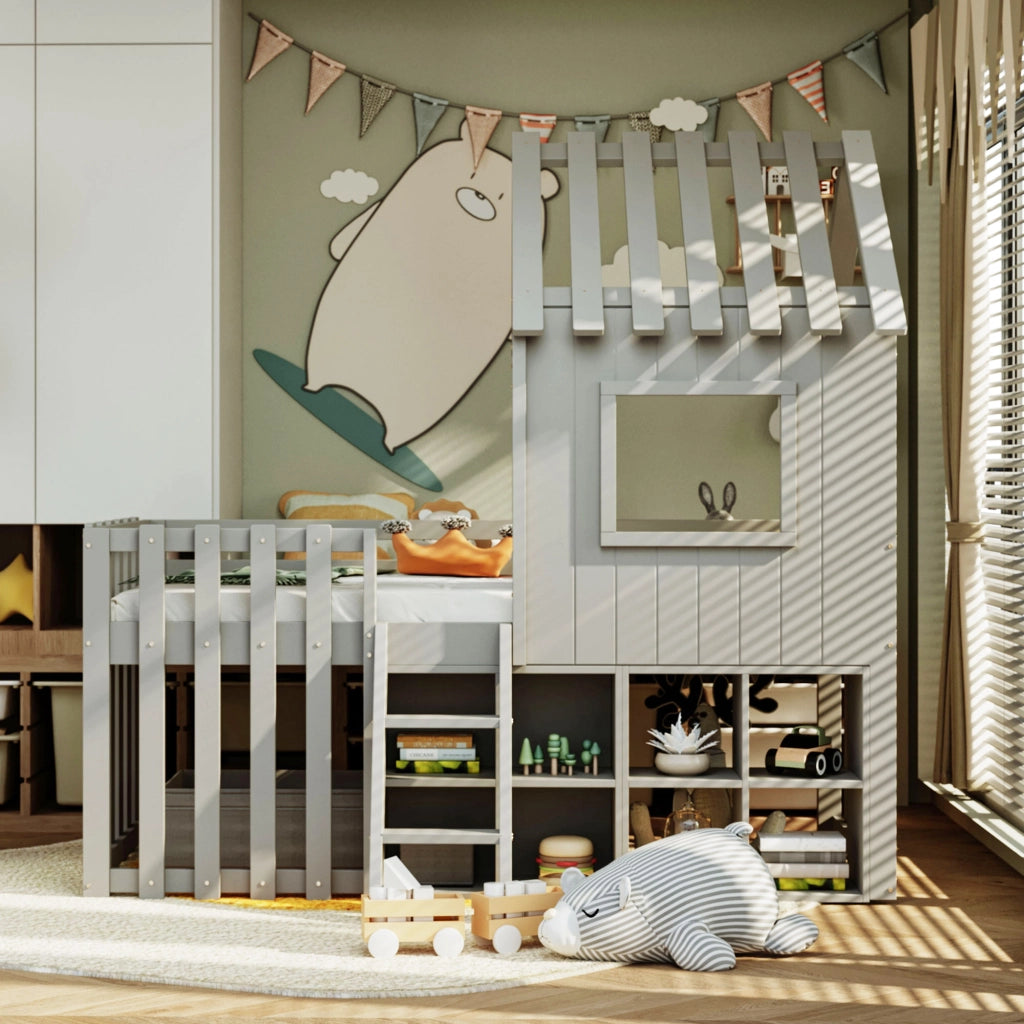 LETTO Casetta 90x200 cm Legno massello Grigio