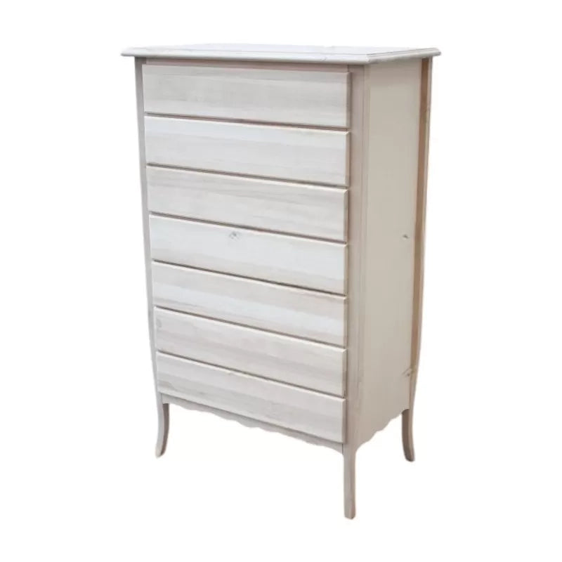 Cassettiera 7 cassetti in legno arte povera laccato bianco opaco l.85 x p.47 h.139 (3031) - Mobili 2G