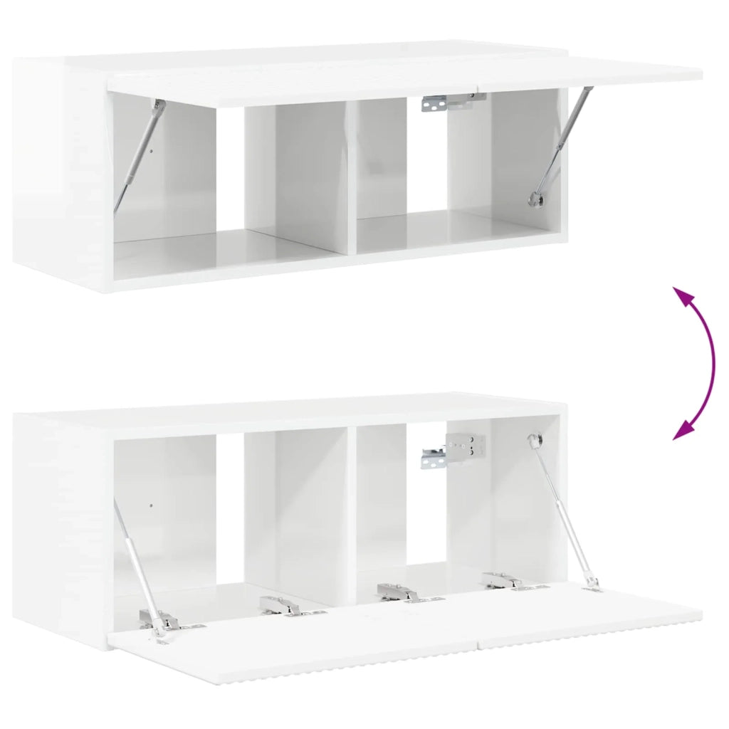 Set mobile TV 2 pz | Armadietto TV | Mobile Porta TV Bianco Lucido Legno multistrato