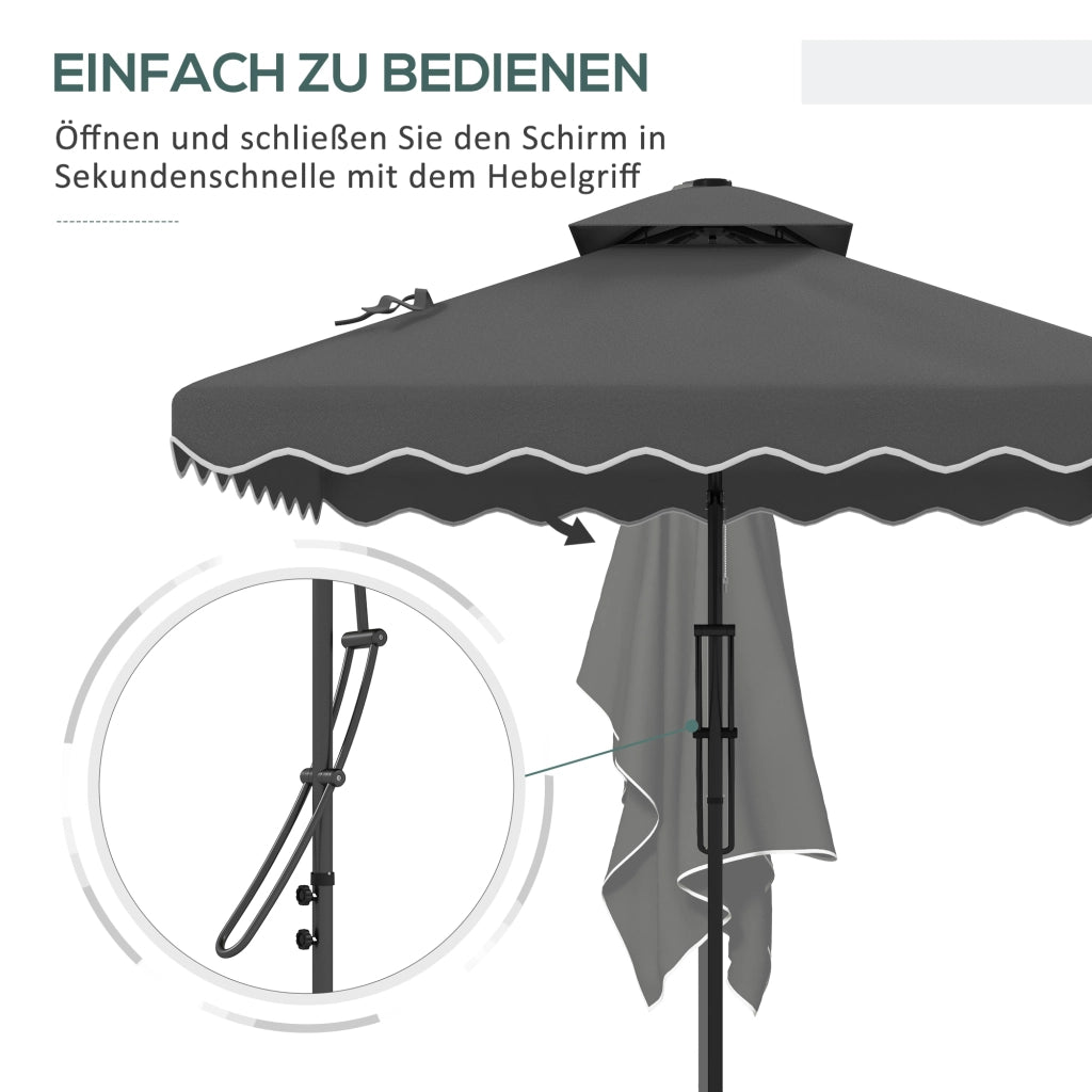 Parasole a sbalzo 243x243cm con protezione UV doppio tetto base trasversale quattro montanti stabile per balcone colore grigio scuro