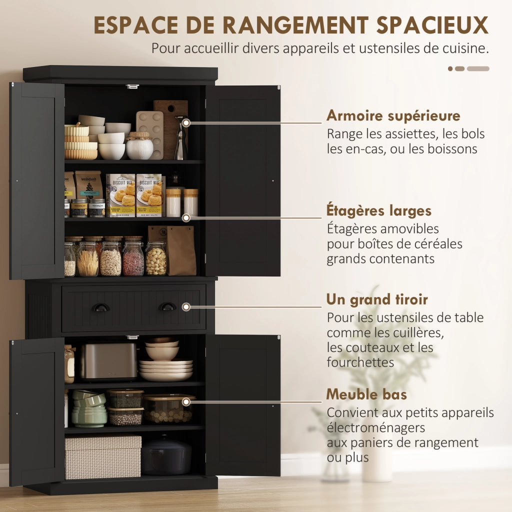 Credenza Cucina con 4 Porte e Cassetto ¨C Zephmum ¨C Nero 76.2x40.2x183 cm