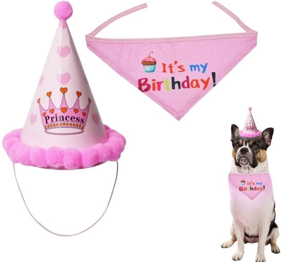 Cappello per cani da festa - Decorazione per feste di compleanno - Bandana - Cappello da festa - Polyester - Rosa, 19,5 x 13,5 cm - Cappello da festa