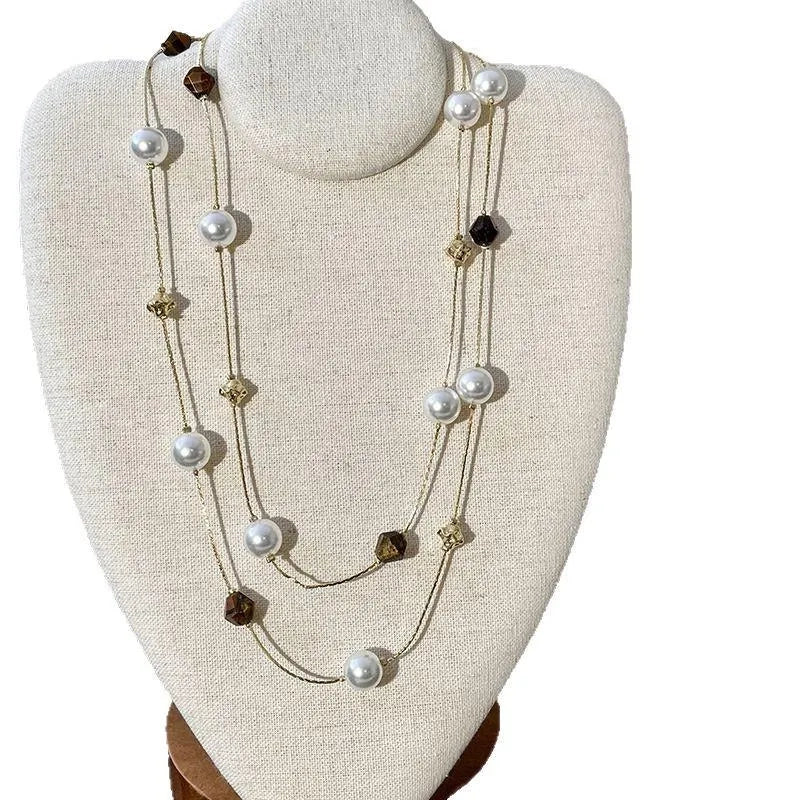 Collana vintage con perle occhio di tigre, realizzata a mano con perline