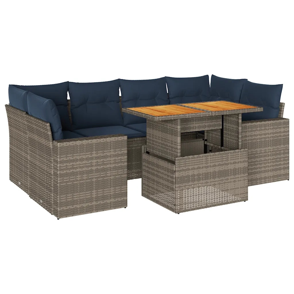 Set Divani da Giardino 7 pz con Cuscini Grigio in Polyrattan 3327008