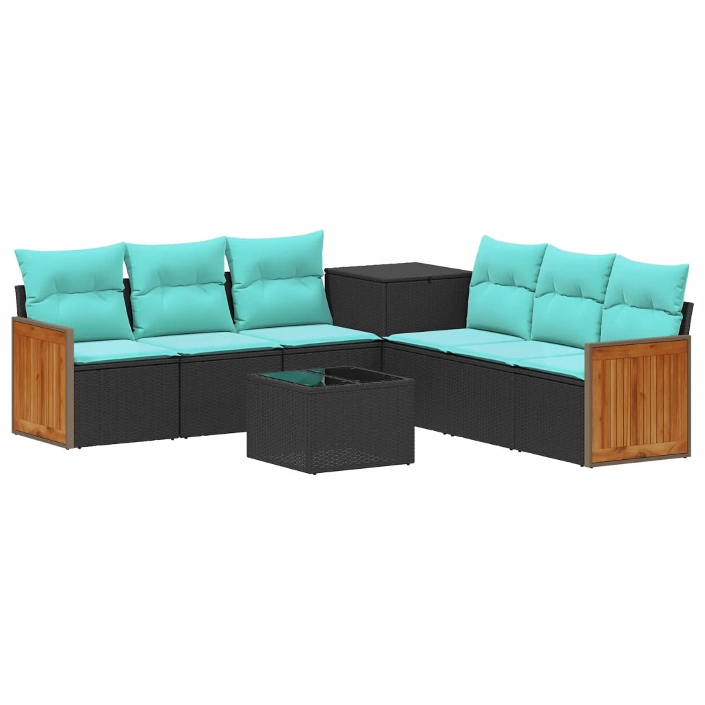 Set di divani 8 pz Nero e Blu Rattan sintetico e Acciaio 3448628