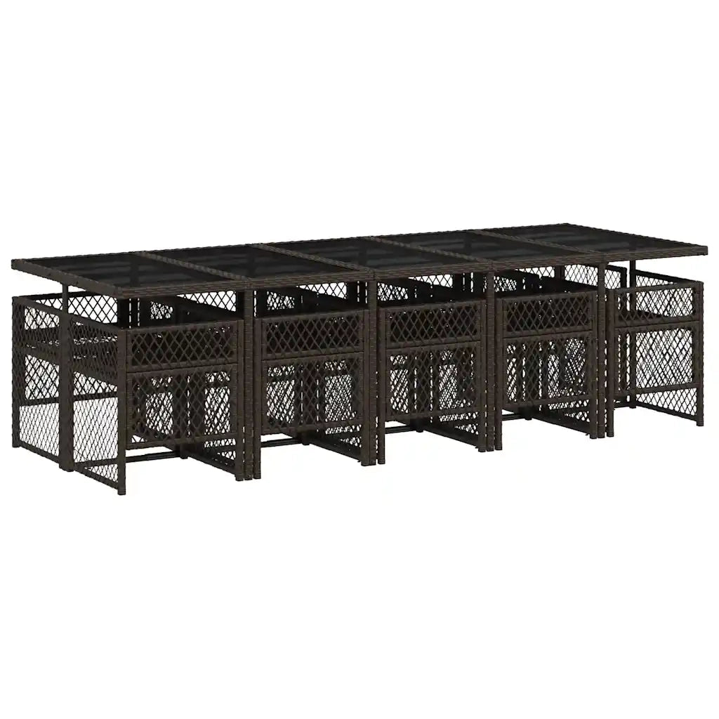 vidaXL Set da Pranzo da Giardino 11 pz con Cuscini Polyrattan Marrone