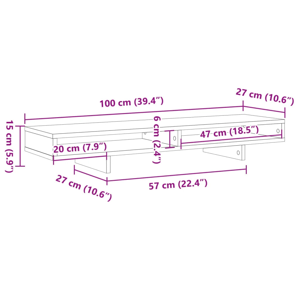 Supporto per monitor mobile da scrivania legno vecchio 100 x 27 x 15 cm legno ingegnerizzato marrone 02_0045006