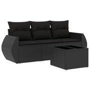 Set Divani da Giardino 4 pz | Set Salotto da Giardino con Cuscini Nero in Polyrattan