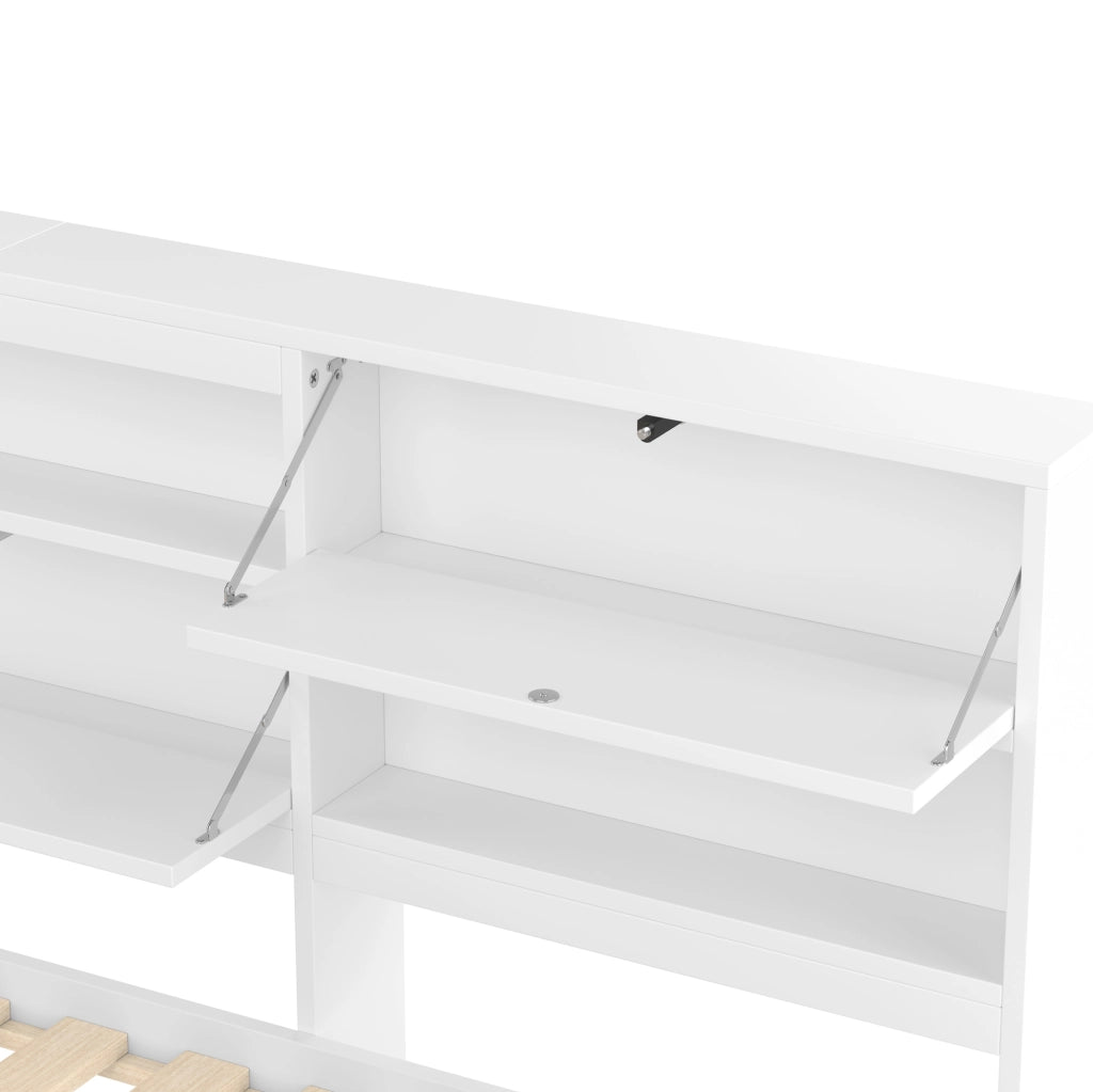 Daybed con letto estraibile 140x200 cm; testiera con vano contenitore e USB/Type-C; bianco