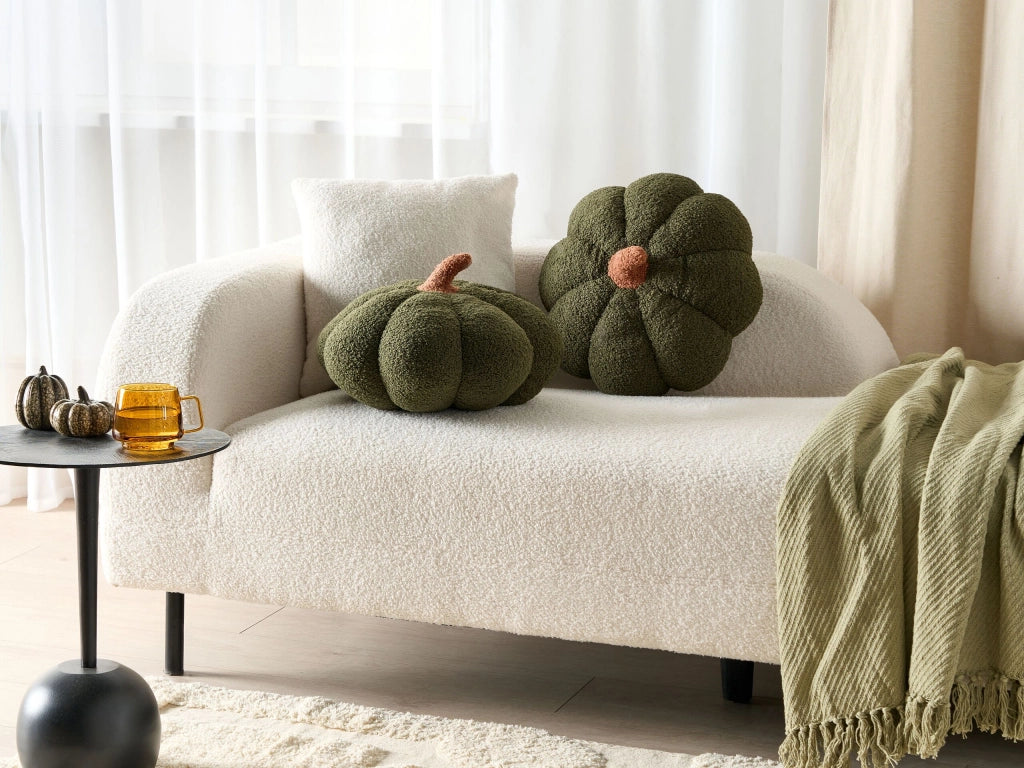 Set 2 cuscini di peluche a forma di zucca in tessuto bouclé verde âŒ€ 35 cm decorazione accessorio di halloween