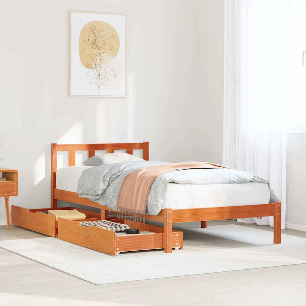 Letto senza Materasso Marrone Cera 90x190 cm in Legno di Pino