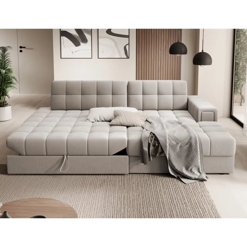 Divano ad angolo convertibile CUBITO beige 240 cm con contenitore e letto