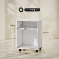 Mobile Porta Stampante con 2 Ripiani Aperti e Ruote 40x35x55.5 cm Bianco