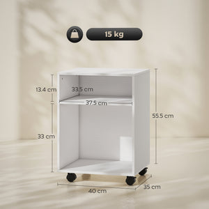 Mobile Porta Stampante con 2 Ripiani Aperti e Ruote 40x35x55.5 cm Bianco
