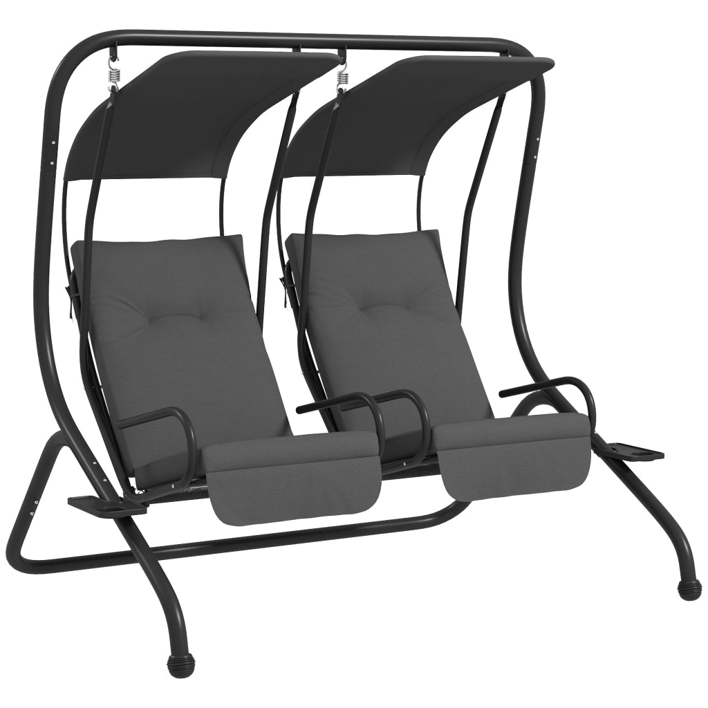 Altalena due posti per giardino e portico tenda protettiva integrata telaio acciaio stabile resistente alle intemperie colore grigio per uso esterno continuativo