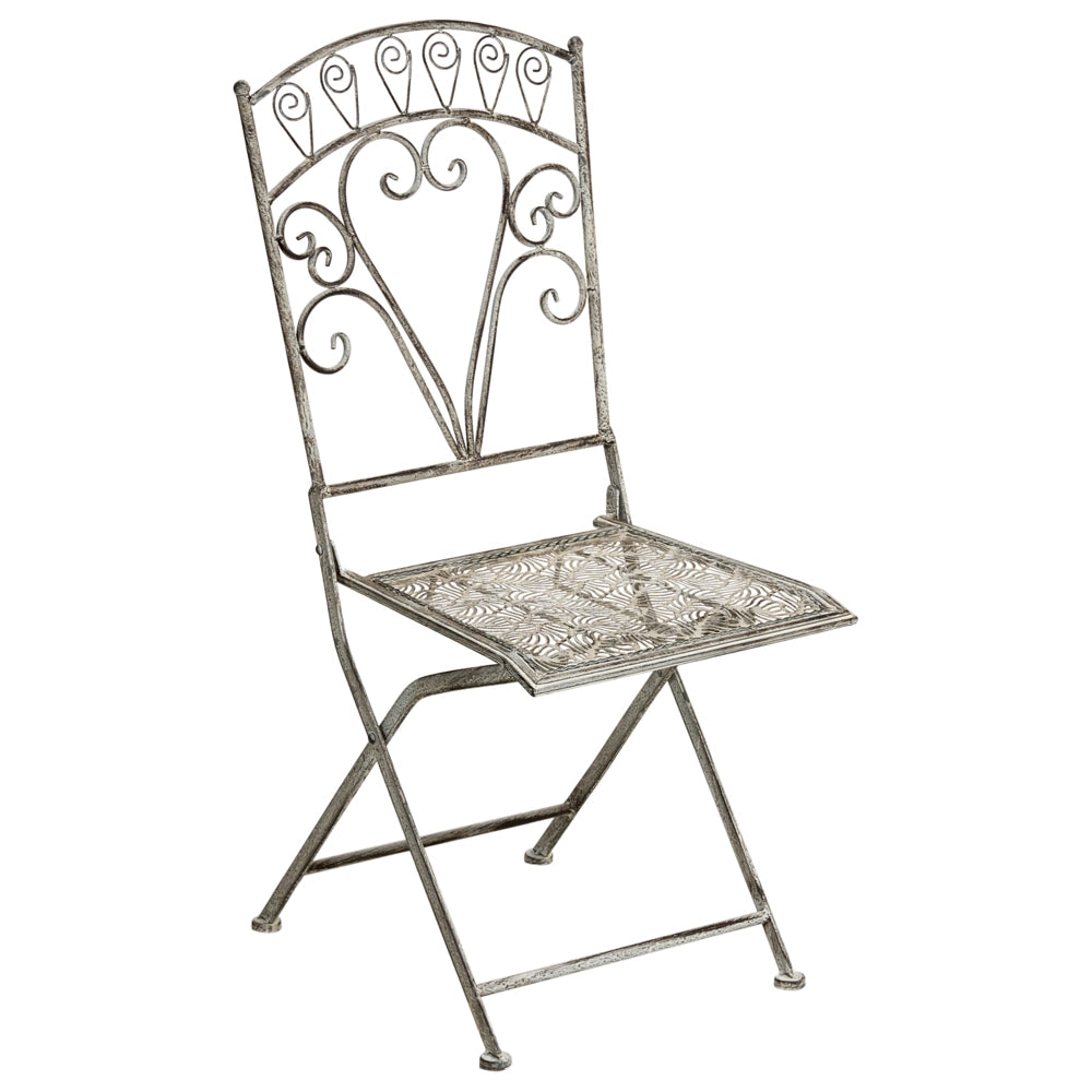 Set di 2 sedie da giardino in metallo grigio con struttura in ferro, pieghevoli e in stile vintage.