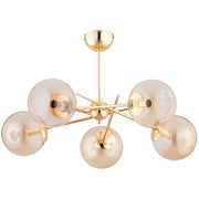 Plafoniera moderna ottone, sfere ambra 5xE14 Primery Alfa