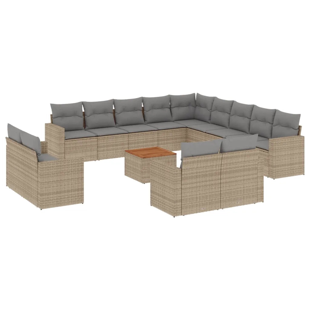 Set Divano da Giardino 14 pz con Cuscini Beige Misto Polyrattan 3256731