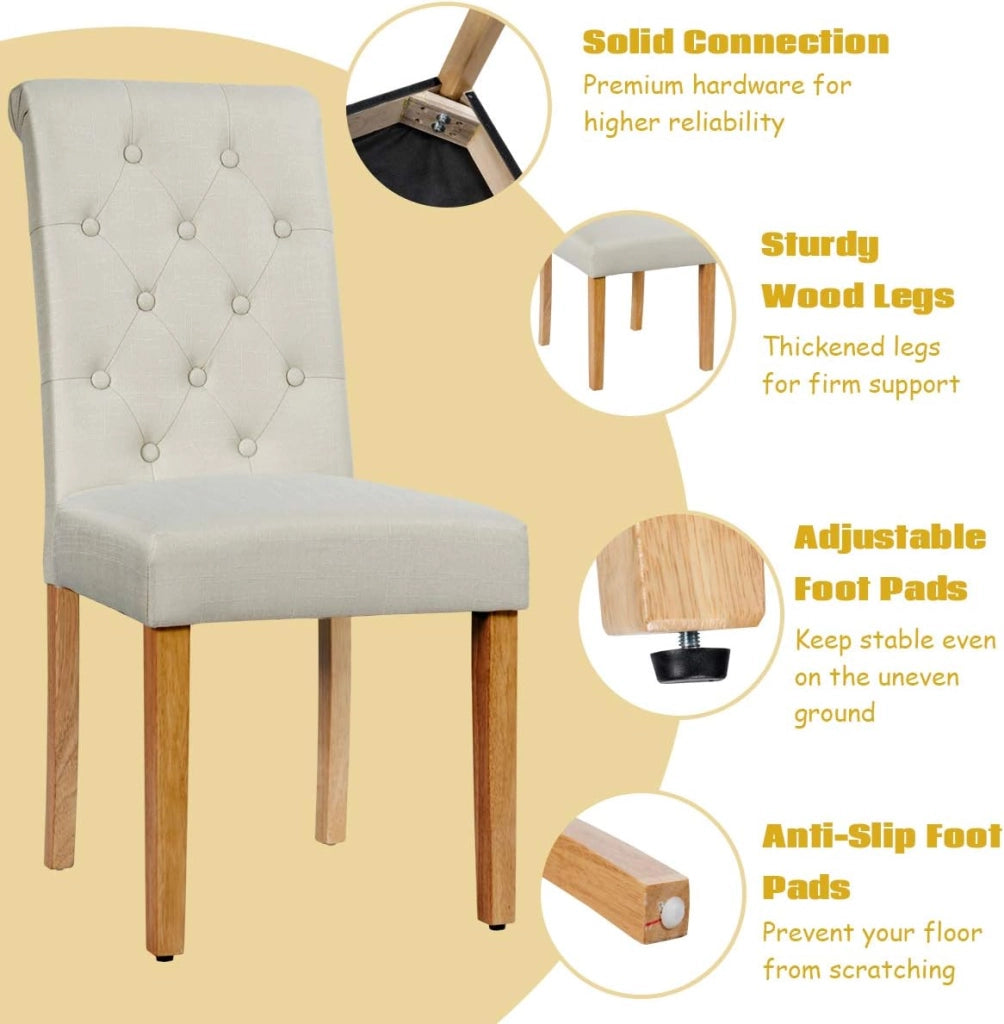 Set di 2 sedie da pranzo imbottite, eleganti sedie imbottite con schienale alto e gambe in legno massello, 61 x 46 x 100 cm, per ristorante, caffetteria (beige)