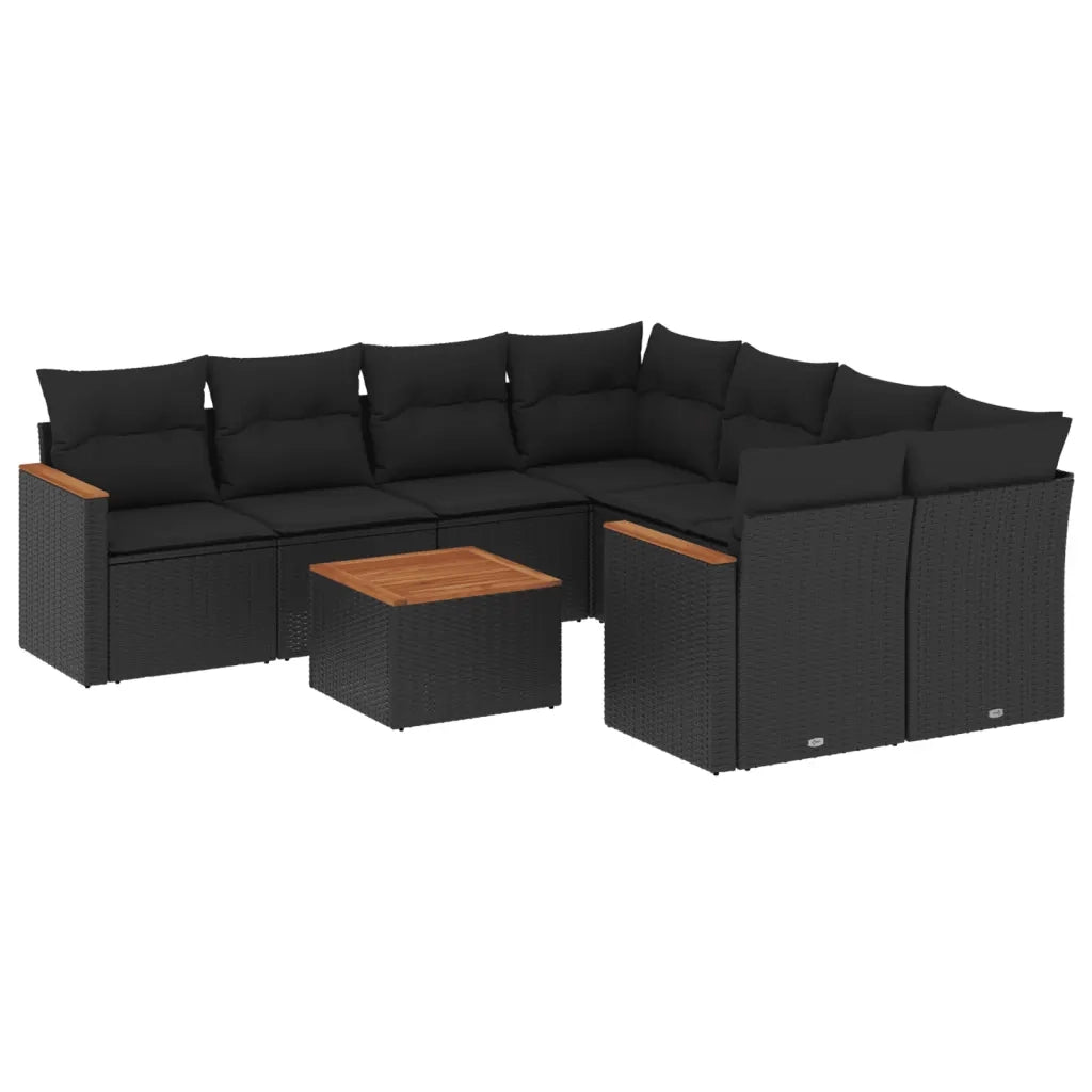 Set Divani da Giardino 9 pz con Cuscini Nero in Polyrattan 3225824