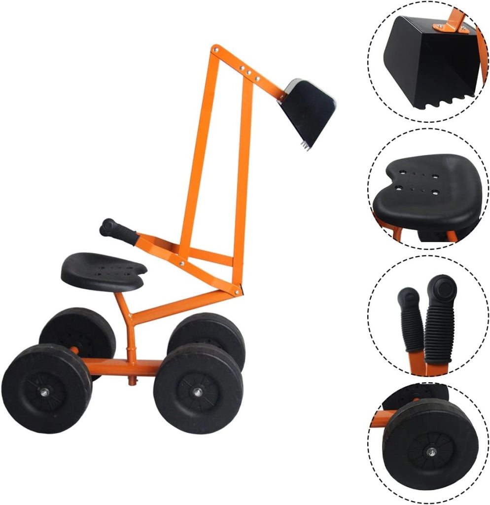 Ruspa Cavalcabile per Bambini, Escavatore Giocattolo Metallico con 4 Ruote, Rotazione di 360°, Carico 50 kg, Regalo per Bambini 3 Anni+, 106x28x35 cm, Giallo (Stile 3)